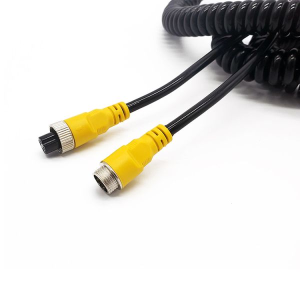 Waterproof Retractable Coiled 4 Pin Aviation Extension Cable Shielded Spiral Spring Wire for Truck Trailer Camera Factory Custom