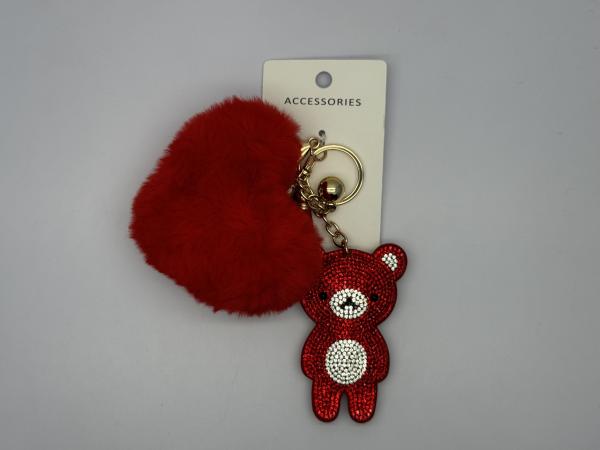 Various Colors Bear with Furry Heart Key Chain