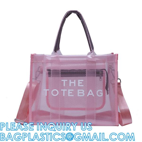 Wholesale Summer Clear Mesh PVC Beach Bags Transparent Design Tote Bags Women Luxury Handbags For Outdoor