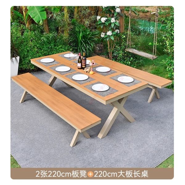 Outdoor Plastic Wood Table and Chairs – Villa Garden Patio Furniture, Weatherproof & Anti-Corrosion Leisure Set for Open-Air Use.