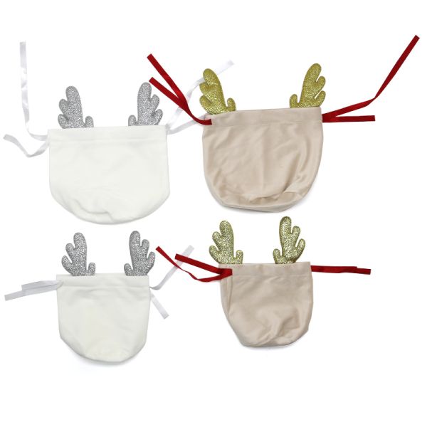 Customized DIY Drawstring Velet Sublimation Blank Christmas Gift Bags With Deer Ear Reusable Pouch For Candy