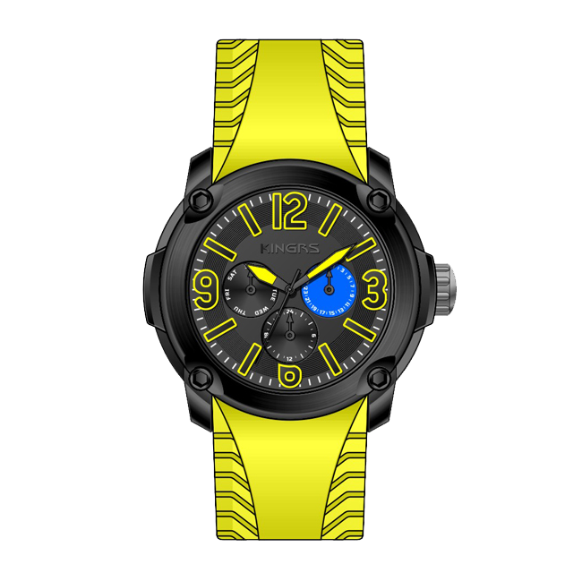 Fashion Men's  Silicone  Strap  Stainless steel wrist Watches with 6 watch hands