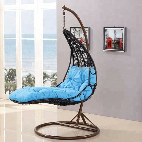 Waterproof Fabric Cushion Outdoor Swing Chair in Black Wicker for Comfortable Seating