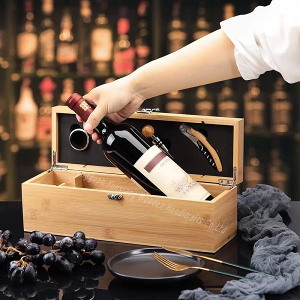 Sustainable Retro Wood Single Wine Bottle Box Holder Gift Christmas Day Wine Storage Case