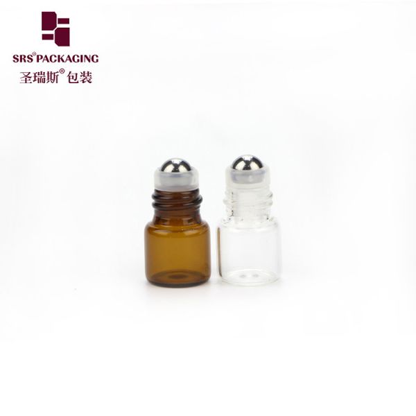 Cosmetic Perfume Amber Glass Roller Bottle Empty Mini 1ml With Thin Wall