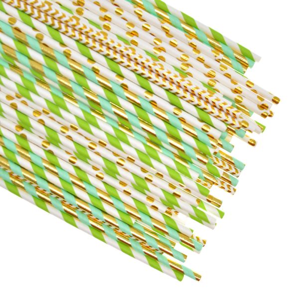 197mm 10mm Party Gold And White Striped Compostable Disposable Paper Straws
