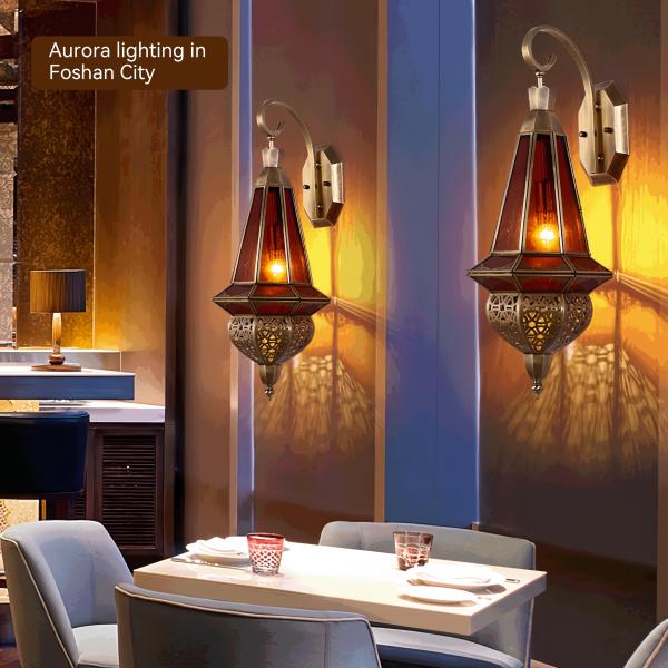 Arabic Style Stained Copper Glass Wall Lights With Switch Control