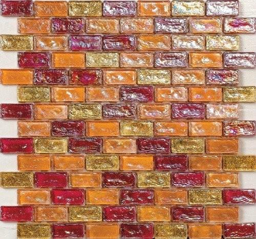 Orange red water waving glass mosaic tile for kitchen backsplash
