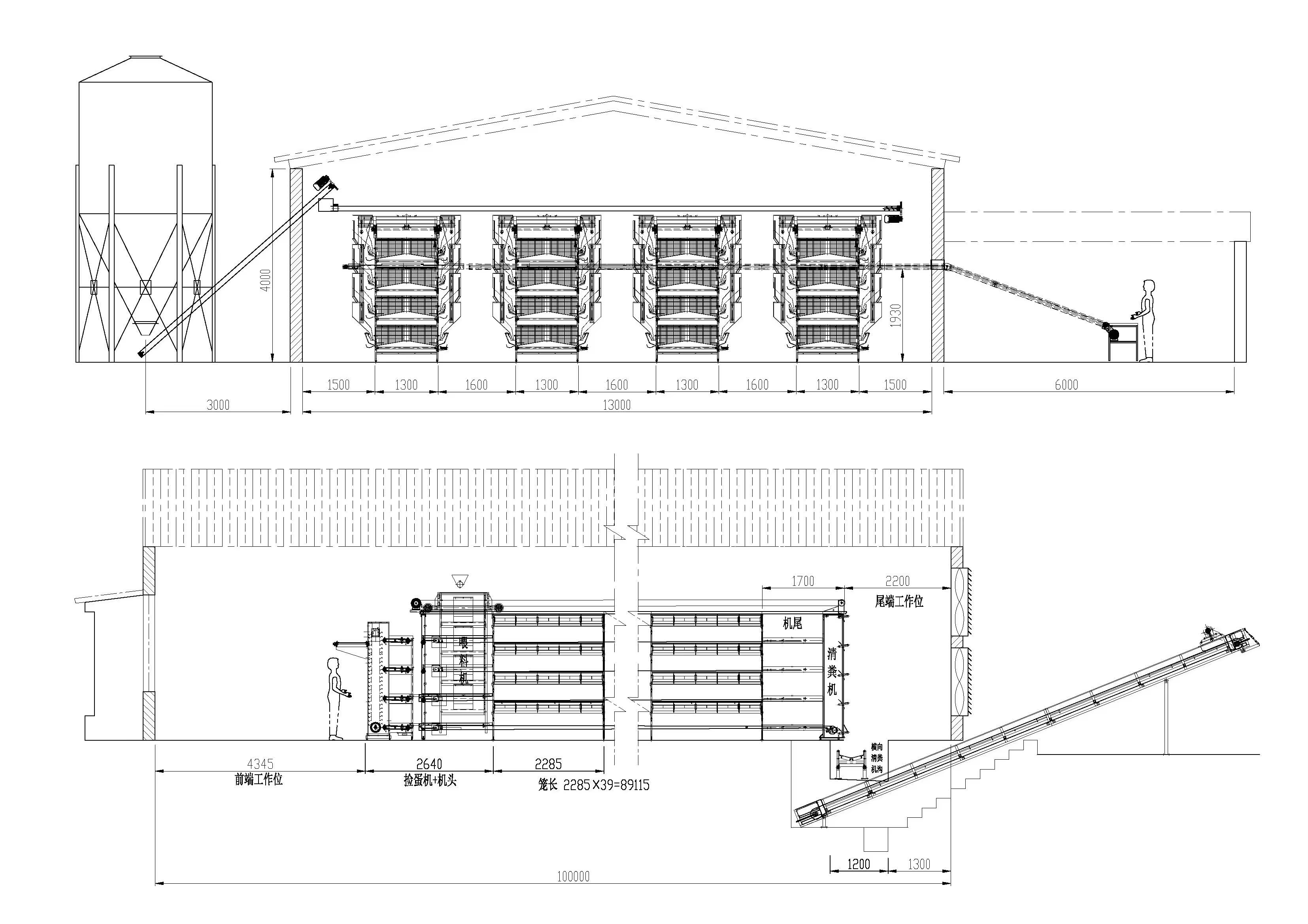 H Section Steel Galvanized 4 Tiers Poultry Farm Cage for Chicken Layer and Broiler