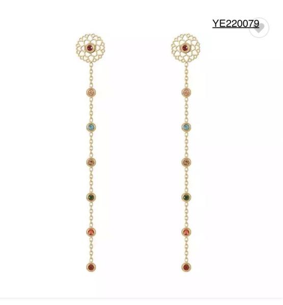 6cm Girls Stainless Steel Gold Earrings Long Dangle Colored Rhinestone Earrings