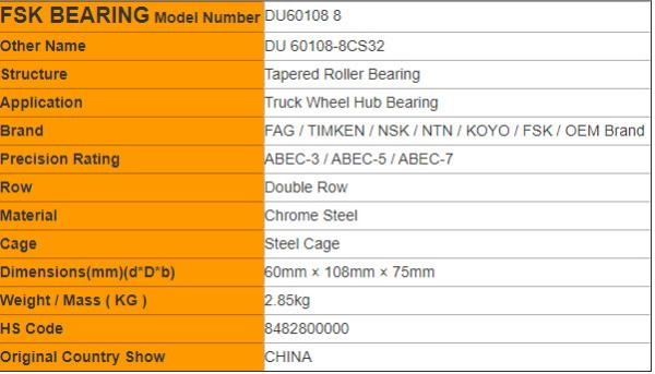 Mercedes-Benz Truck Bearing DU60108-8 SET1349 F15120 Taper Roller Bearing Steel Cover