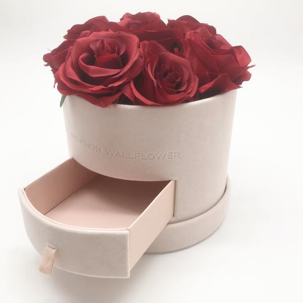 Pink Cylinder Velvet Flower Gift Box With Drawer And Round Floral Box Packaging