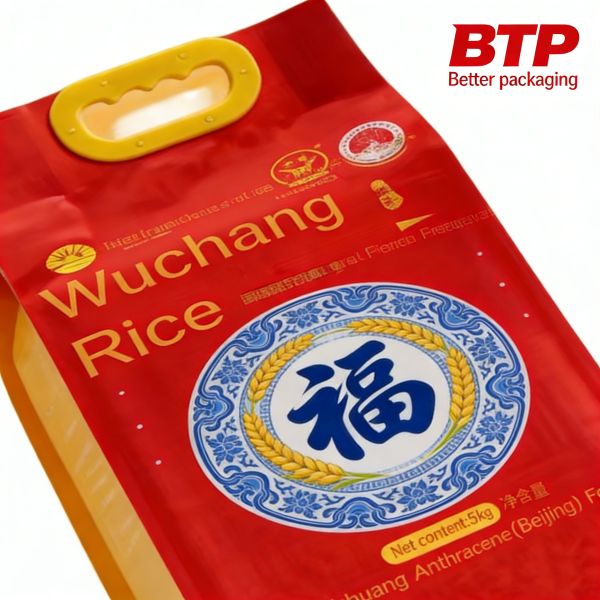 Custom HD Printed Recyclable Zipper Top Food-Grade Handle Bags Custom Logo for Premium Rice Branded Display Freshness Retention