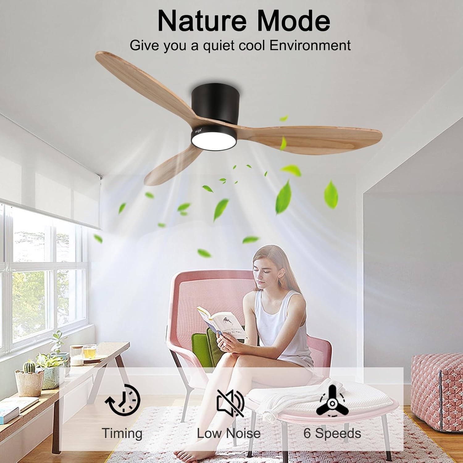 6 Speed White Black Gold 52 inch Smart Ceiling Fan Light With Energy efficient Function
