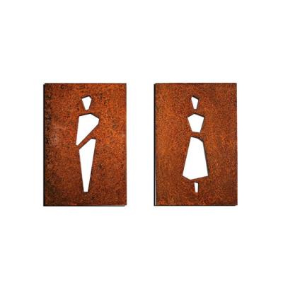 Parede de aço Art Rusty Metal Toilet Wall Plate de Corten dos símbolos do WC