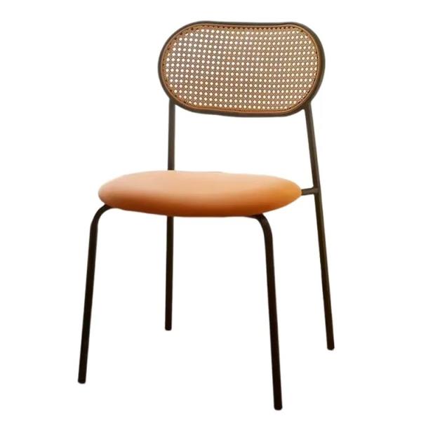 Modern Rattan Back Dining Chair with Metal Frame and PU Seat