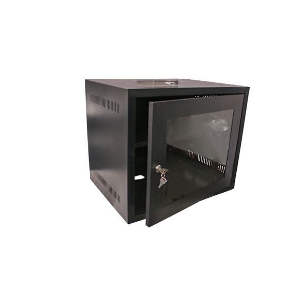 Glass Door Cabinet Black Wall Network Cabinet with Removable Side Panel