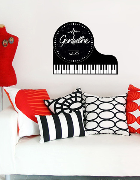 Black And White Piano Design Wall Decals / Vinyl Wall Sticker Clock 25A011