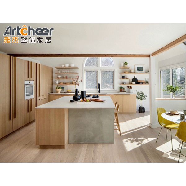 Современные высокоблестящие кухонные шкафы Американский ореховый деревянный фанера шкаф