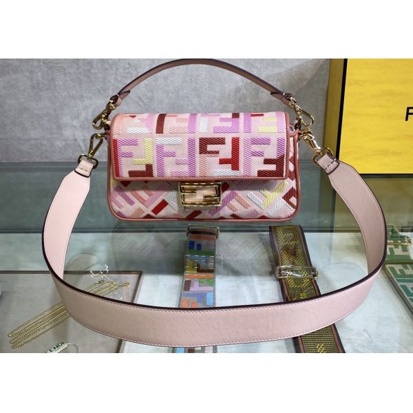 Women F Letters Pattern Denim Baguette Bag Embroidery Series