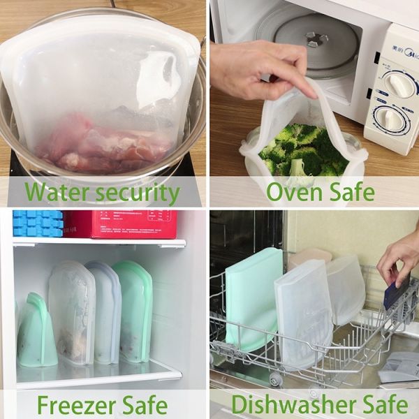 Sacs de conservation alimentaire réutilisables en silicone écologiques – Hermétiques, sans BPA et étanches – Sans danger pour le congélateur, le micro-ondes et le lave-vaisselle – Parfaits pour la préparation des repas, les restes, les aliments pour bébés et les voyages