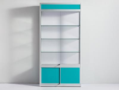 Blue Pharmacy Display Shelves , Multi Layer Pharmacy Cabinet Design With Lock