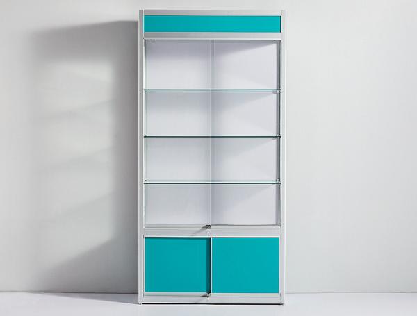 Blue Pharmacy Display Shelves , Multi Layer Pharmacy Cabinet Design With Lock