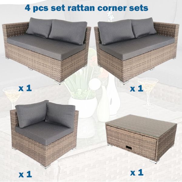 Set of 4 Wide Rattan Metal Frames Hot Sale Garden Furniture Set with Storage Table