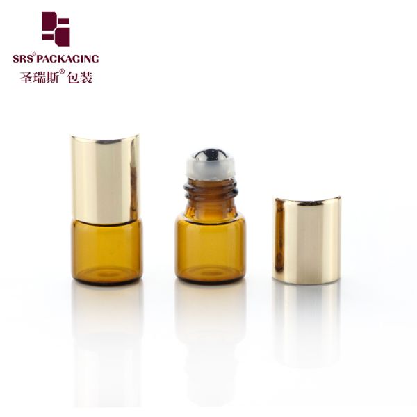1ML 2ML Glass Bottle With Gold Cap Steel Ball Roll-On Bottle Perfume Roll-On Small Capacity Frosted Black Glass Bottle