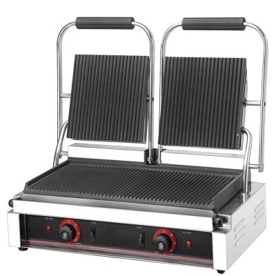 565x370x190mm Grill elétrico de contato Grill de churrasco quente com todos os ranhurados Grill de Panini de placas duplas