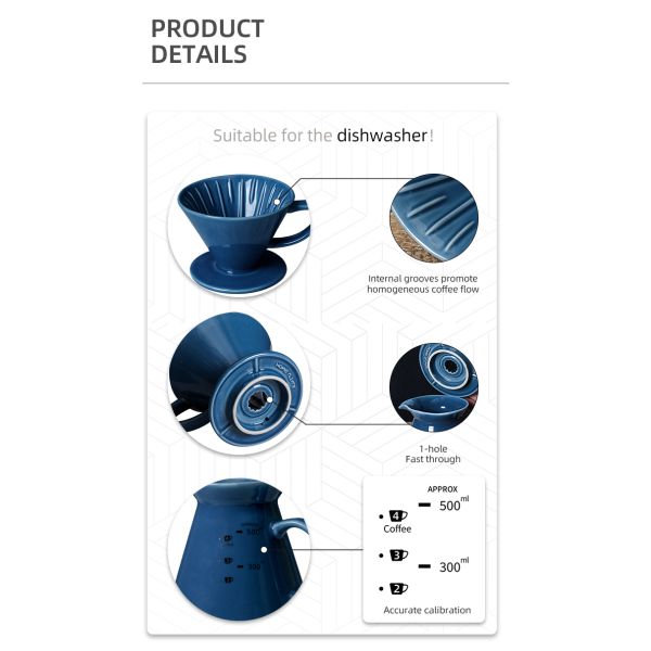Unique Design Style Coffee Tea Tools Blue and White Ceramic Pour over Coffee Dripper