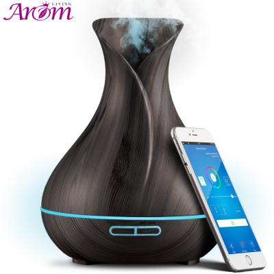 Difusor de madeira ultrassônico esperto do aroma do óleo essencial da forma do vaso de WIFI com controlo a distância