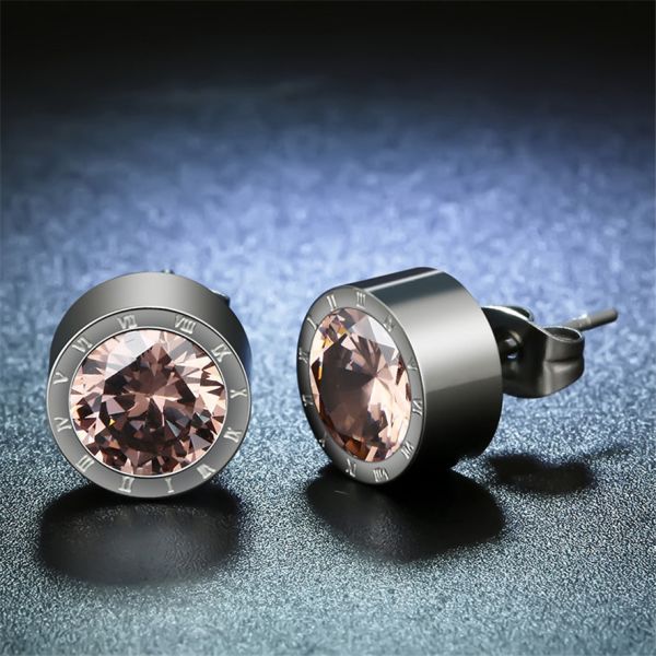 Yellow Gold Plated Stainless Steel Trendy Stud Earrings For men and Women Inlaid With AAA CZ Zircon Stone