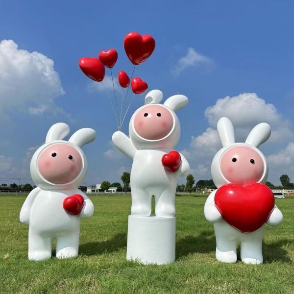 Eco-friendly Garden Decoration Life Size Fiberglass Ornament Model Outdoor Cartoon Rabbit Statue
