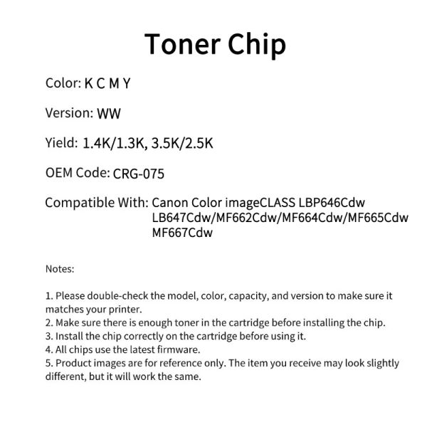 CRG-075 CRG-075 Toner Cartridge Chip For Canon Color imageCLASS LBP646Cdw LB647Cdw