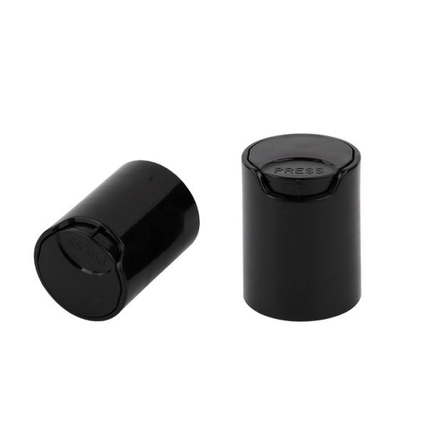 Black 24/415 Disc Top Caps Press Type PP Cosmetic Bottle Caps For Lotion Packaging