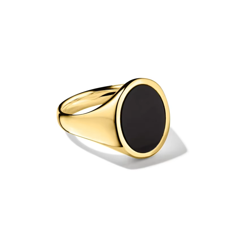 18K Gold Plated Black Onyx 925 Sterling Silver Men's Signet Ring