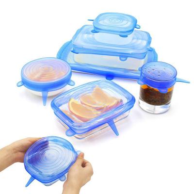 Os bens reusáveis das tampas do estiramento do silicone e a tampa de selo expansível flexível ajustados para caber 6 vários tamanhos dão forma dos recipientes