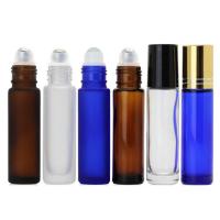 5 ml 10 ml Bouteilles à rouleaux rechargeables Couvercle en bambou Ambre Bleu Transparent Glaçage de pierre précieuse Bouteilles à rouleaux vides