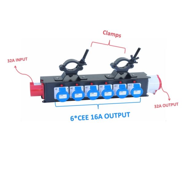 CEE 32A 5P Input 16A Output 6-Socket Stage Portable Splitter Box Equipment Power Distribution