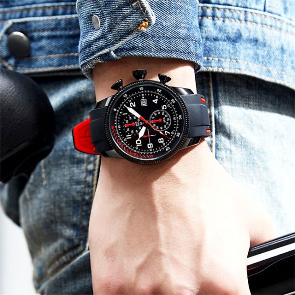 Multifunctional Mens Aviation Watches Quartz Movement with Silicone Band