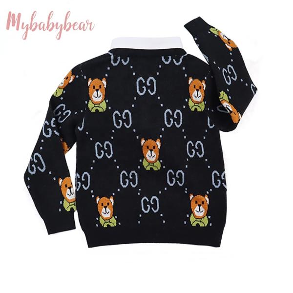 baby sweater Solid color with woven collar popular boys' and girls' tops Knitted long sleeve children's sweater