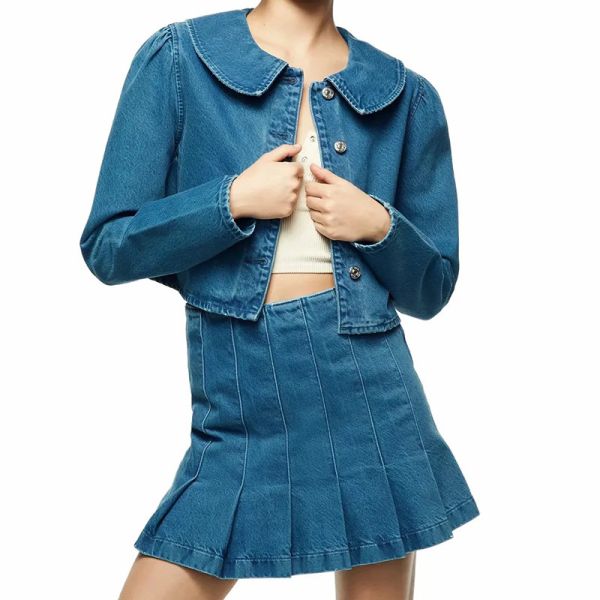 Фабрика подгоняла одиночную куртку джинсовой ткани урожая Breasted сладкую темно-синую