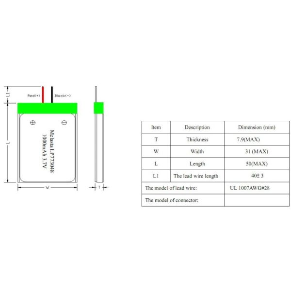1000mAh 3.7V Lithium Polymer Battery Pack For Electric Power