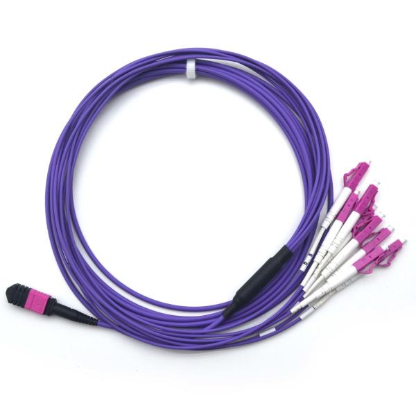 OM4 Multimode MTP MPO Cable To LC Breakout Fiber Patch Cord Cable 12 Cores