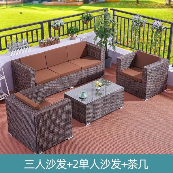 Outdoor Wicker Sofa Garden Waterproof and Sunproof Rattan Chair Set Patio Terrace Rattan Furniture