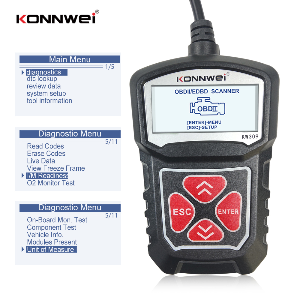 KW309 OBDII EOBD МОЖЕТ инструмент развертки для 12 языков корабля дизеля 7 бензина легких для того чтобы работать