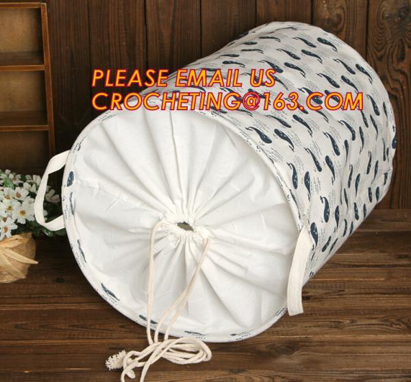 Organize Storage Natural Canvas Clothes Basket, Cute Round Canvas Bathroom Clothes Storage Basket Hamper Tote Bag/ Stora
