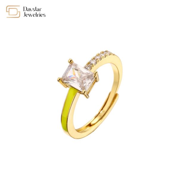 18k Gold Plated Square Diamond Rings Jewelry Adjustable Colorful Enamel Zircon
