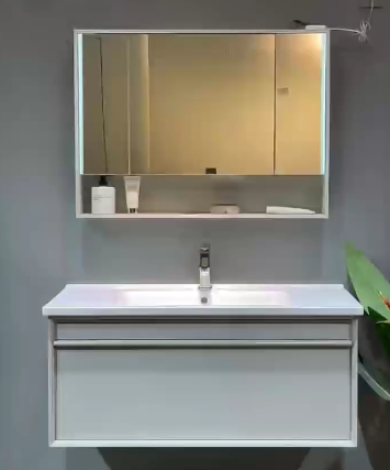 Aluminum Modern Bathroom Floating Vanity Set with Customized Size Washbasin Cabinet